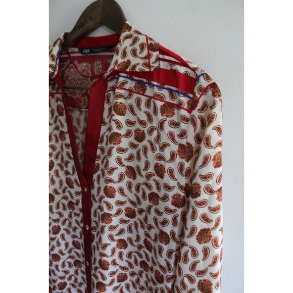 Zara Bold Print Satin Button Up Top XS Preowned - Picture 12 of 16